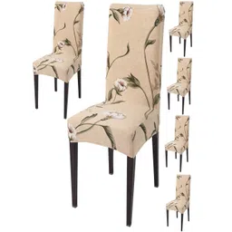 HOKIPO Brown 6 Piece Printed Stretchable Chair Covers-picture-12