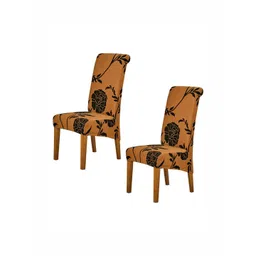 HOKIPO Brown & Black 2 Pieces Floral Printed Chair Covers-picture-41