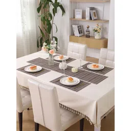 HOKIPO Brown & White 5 Pieces Geometric Textured Rectangle Table Placemats with Runner-picture-13