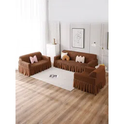 HOKIPO Brown Solid 2 seater Polyester Sofa Cover image 5