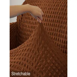 HOKIPO Brown Solid 2 seater Polyester Sofa Cover image 4