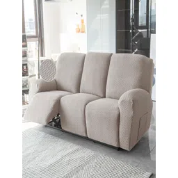 HOKIPO Brown Solid Jacquard 3 Seater Sofa Cover With Arms-picture-16