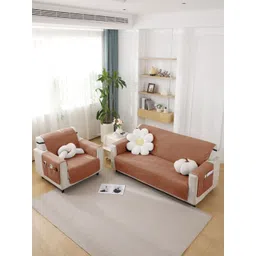 HOKIPO Brown Solid Polyester 1 Piece Sofa Cover With Arms-picture-15