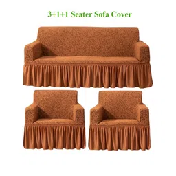 HOKIPO Caramel Brown Solid 5 Seater Fully Covered Stretchable Sofa Cover-picture-22