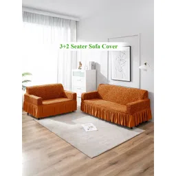 HOKIPO Caramel Brown Solid 5 Seater Fully Covered Stretchable Sofa Cover-picture-19