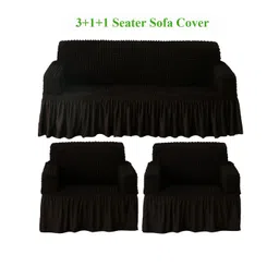 HOKIPO Dark Chocolate Solid 5 Seater Fully Covered Stretchable Sofa Cover-picture-37