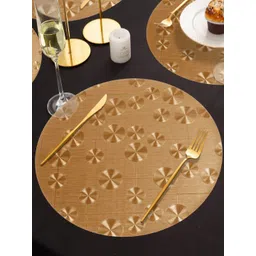 HOKIPO Gold-Toned 6 Pieces Geometric Textured Round Shining Table Placemats-picture-41