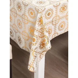 HOKIPO Gold-Toned & White Floral Printed 8-Seater Table Cover-picture-23