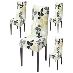 HOKIPO Green & White 4-Pieces Floral Printed Stretchable Chair Covers-picture-29