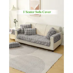 HOKIPO Grey 3 Pieces Self Design 1-Seater Sofa Covers With Arms-picture-31
