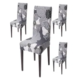 HOKIPO Grey & Black 4 Pieces Floral-Printed Stretchable Chair Covers-picture-28