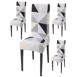 HOKIPO Grey & Black 4 Pieces Printed Stretchable Chair Covers-picture-29