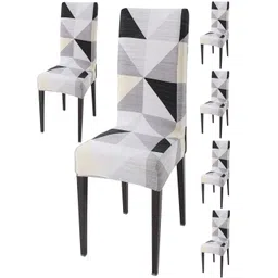 HOKIPO Grey & Black 6-Pieces Printed Stretchable Chair Covers-picture-26
