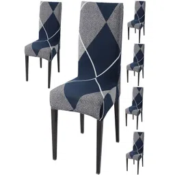 HOKIPO Grey & Blue 6 Pieces Printed Stretchable Chair Covers-picture-19