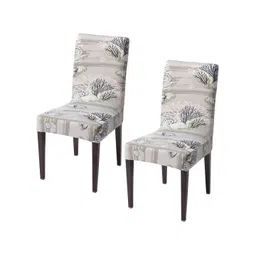 HOKIPO Grey & White 2 Pieces Printed Stretchable Chair Covers-picture-37