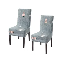 HOKIPO Grey & White 2 Pieces Printed Stretchable Chair Covers-picture-38