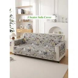HOKIPO Grey & White 3 seater Printed Polyester Sofa Cover-picture-29