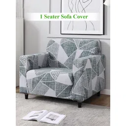 HOKIPO Grey & white Printed 1 Seater Sofa Cover With Arms-picture-42