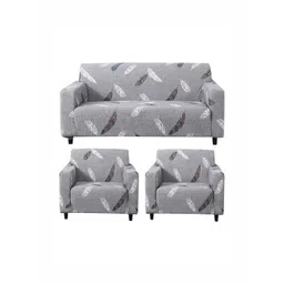 HOKIPO Grey & White Printed Polyester 3 Piece Sofa Cover-picture-24