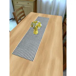HOKIPO Grey Cotton Striped 4 Seater Table Runner-picture-39