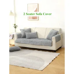 HOKIPO Grey Velvet 1 Piece Sofa Cover With Arms-picture-22
