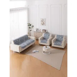 HOKIPO HeavenHue Grey & White 6 Pieces Printed 5 Seater Sofa Covers-picture-33