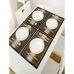 HOKIPO Madurkathi 4 Pieces Black & Beige Geometric Pattern Table Placemats-picture-34