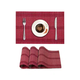 HOKIPO Maroon 4 Pieces Striped Rectangle Bamboo Heat Resistant Table Placemats-picture-40