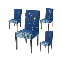 HOKIPO Navy Blue & White 4 Pieces Printed Stretchable Chair Covers-picture-40