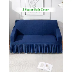 HOKIPO Navy Blue Solid 2 seater Polyester Sofa Cover-picture-39