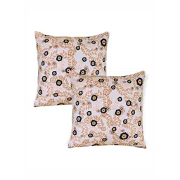 HOKIPO Orange & White 2 Pieces Floral Printed Square Cushion Covers-picture-14