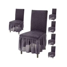 HOKIPO Pack of 6 Grey Textured Stretchable Dining Table Chair Cover-picture-36