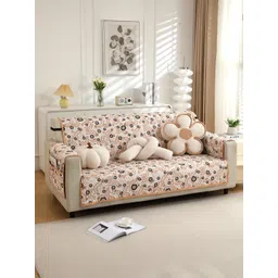HOKIPO Peach & Navy Blue Printed Polyester 3 Seater Sofa Cover With Arms-picture-17