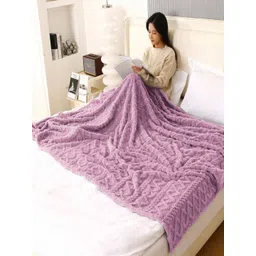 HOKIPO Purple Geometric Fleece AC Room 220 GSM Reversible Double Bed Blanket-picture-25