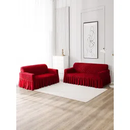 HOKIPO Red Solid Polyester 1 Piece Sofa Cover-picture-40