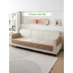 HOKIPO Sand Brown Solid 1 Seater Sofa Seat Mat With 2 Pc Armrest Cover-picture-12