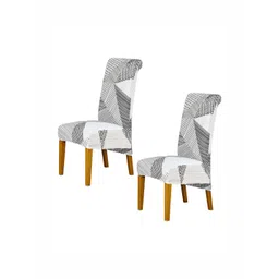 HOKIPO Set Of 2 White & Grey Printed  Suitable Chair Cover-picture-19