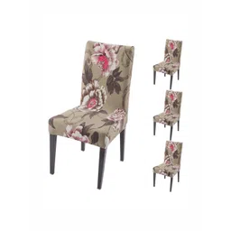 HOKIPO Set Of 4 Brown Printed Chair Cover-picture-33