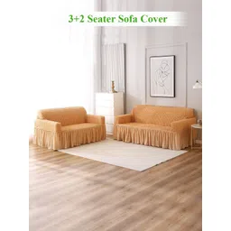 HOKIPO Solid Light Brown Elastic 5 Seater Fully Covered Stretchable Sofa Cover-picture-34