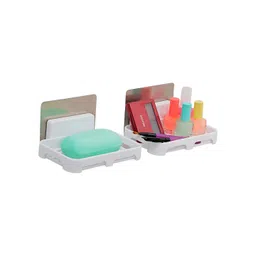 HOKIPO White 2 piece Solid Plastic Soap Dish-picture-14