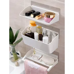 HOKIPO White 3 piece Solid Plastic Bathroom Caddy-picture-16