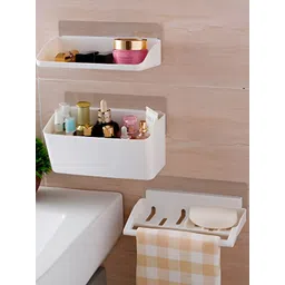 HOKIPO White 3 piece Solid Plastic Bathroom Caddy image 4