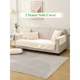 HOKIPO White 3 Pieces Self Design 1-Seater Sofa Covers With Arms-picture-32