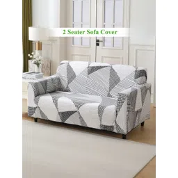 HOKIPO White & Black 2 seater Printed Polyester Sofa Cover-picture-31