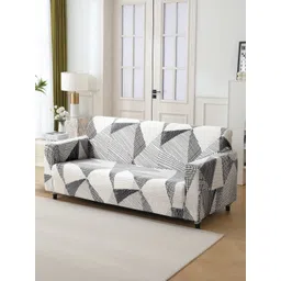 HOKIPO White & Black Printed 3 Seater Stretchable Sofa Cover With Arms-picture-21