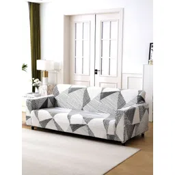 HOKIPO White & Black Printed Polyester 4 Seater Sofa Cover With Arms-picture-29