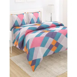 HOKIPO White & Blue Geometric 3 Pieces Double King Regular Bedding Set-picture-19