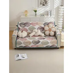 HOKIPO White & Brown Printed Polyester 2 Seater Sofa Cover with Arms-picture-18