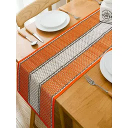 HOKIPO White & Orange Geometric Rectangular Table Runner-picture-16