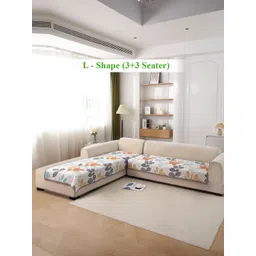 HOKIPO White & Orange Printed Polyester 2 Piece Sofa Cover-picture-10